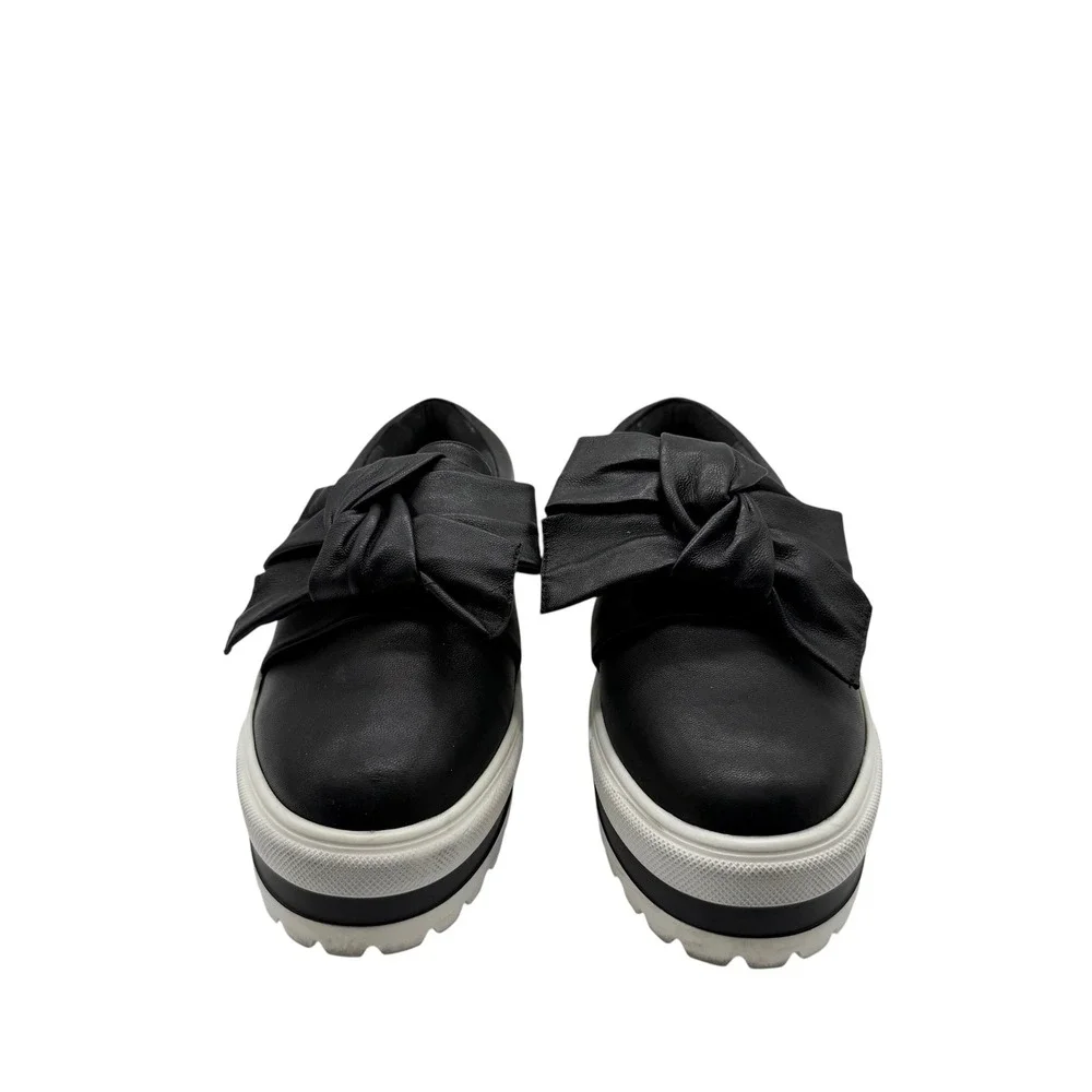 Anne Fontaine Black Platform Loafers Slip On Bow Accent Women's Shoes Size 39‎